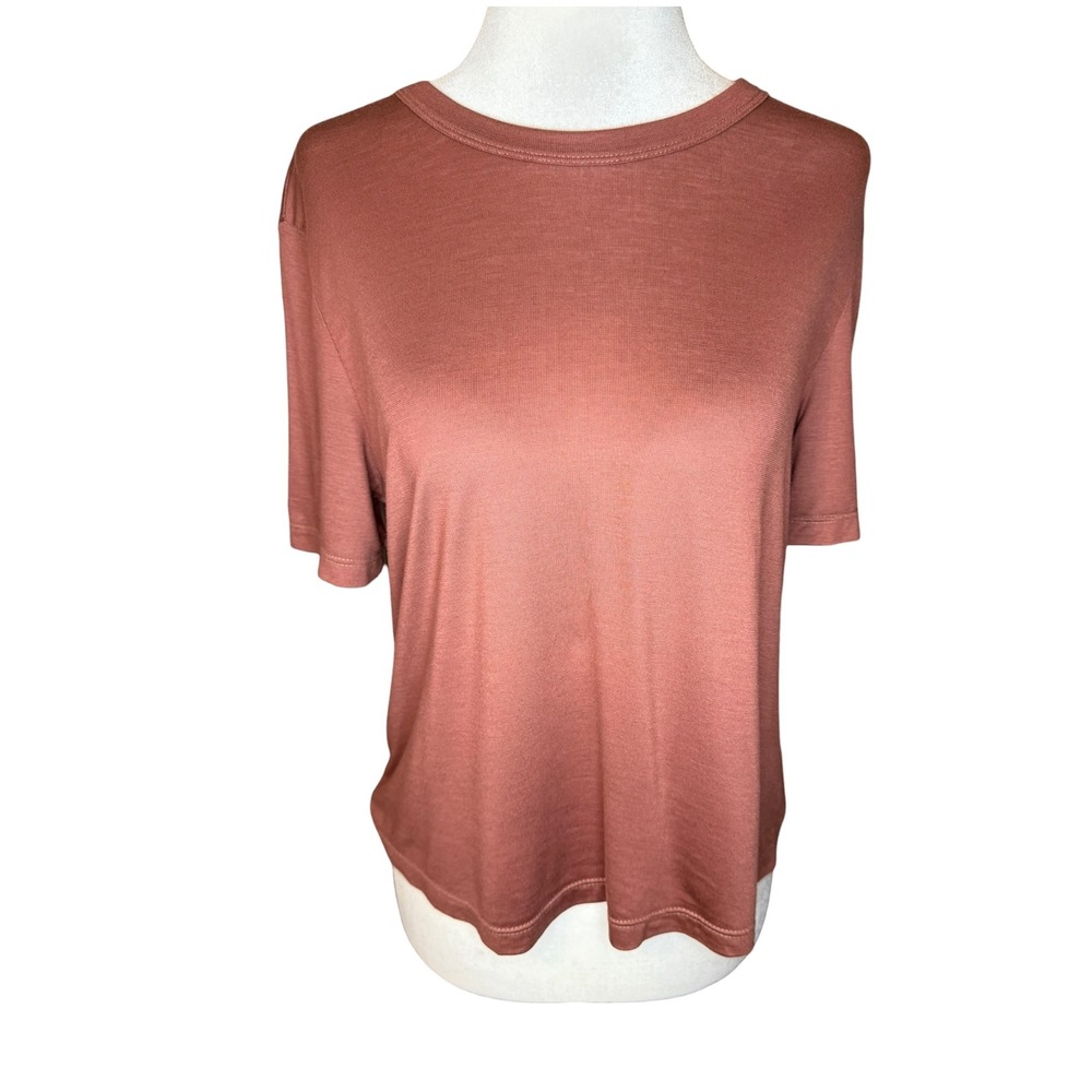 AG Adriano Goldschmied Womens Foxtrot Rust Brown Lyocell Short Sleeve Tee Small